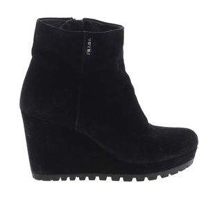 PRADA Black Suede Wedge Bootie